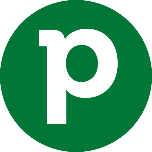 White letter P on top of a green circle