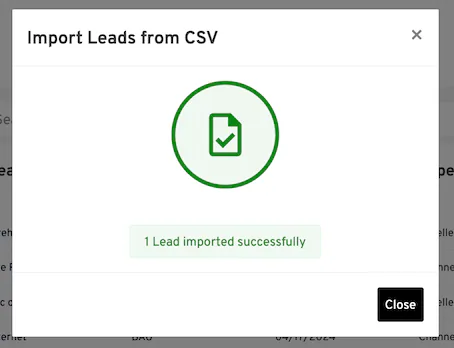 A successful import confirmation message
