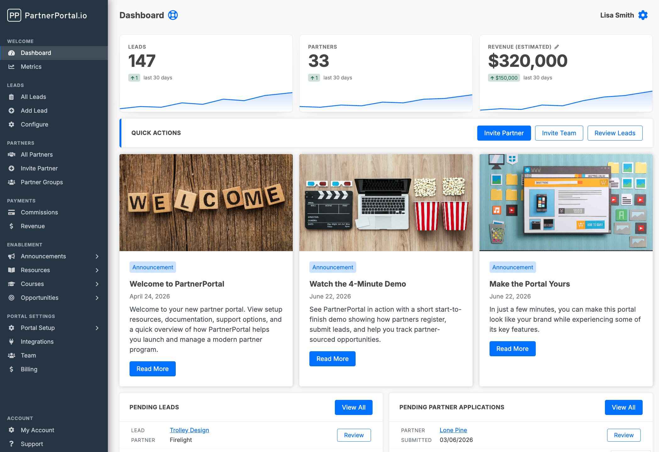 PartnerPortal.io partner dashboard